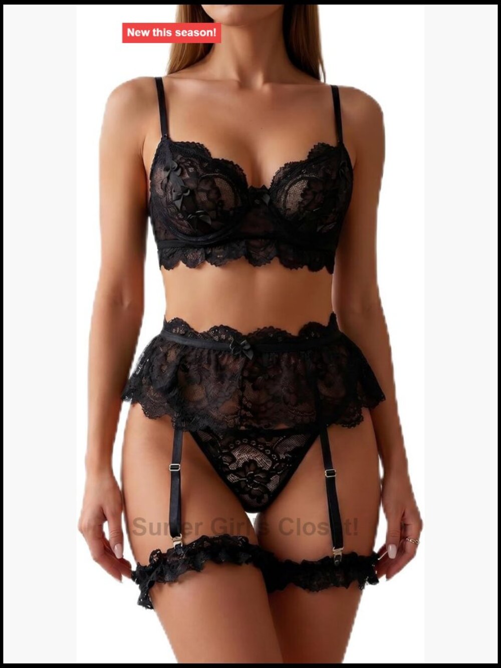 Exotic Lace Lingerie Set with Garter Belt, Seductive Cut-Outs